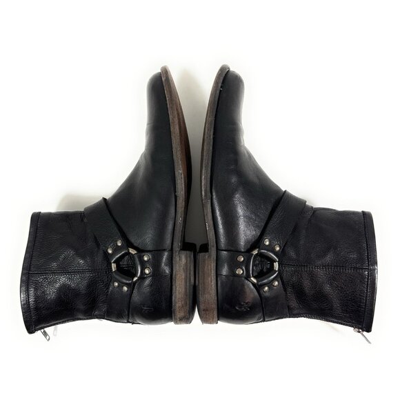 Frye Mens Phillip Harness Moto Biker Boots Size 10 D Back Zip Black Leather - Picture 7 of 14